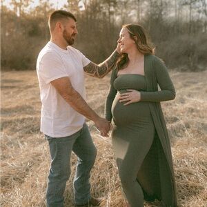 Pinkblush Olive Green Strapless Maternity Dress with Cardigan